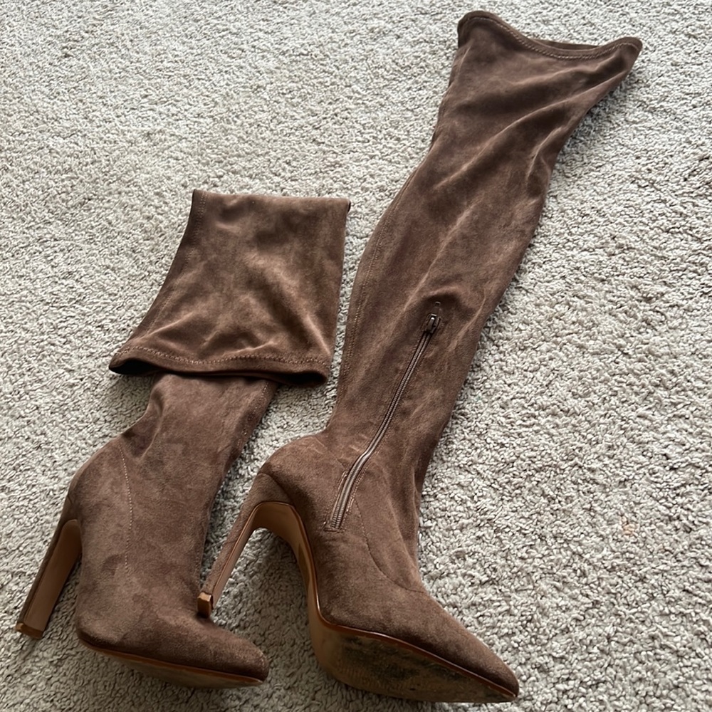 Thigh high brown boots